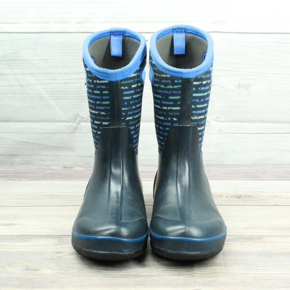 BOGS Boys K Classic Black Blue Stripe Waterproof Pull On Rain Boots Size 6 / 39 - Picture 5 of 9